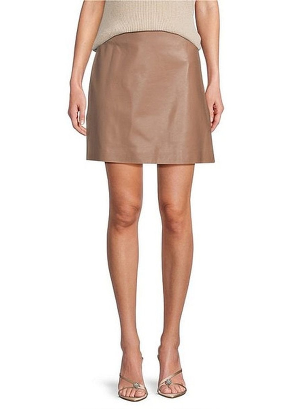 New Antonio Melani Women's Gabby Genuine Leather A Line Mini Skirt Taupe Size 14